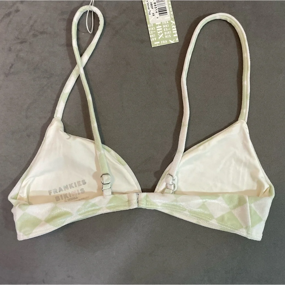 Frankie’s Bikinis light green checkered two piece bikini brand New